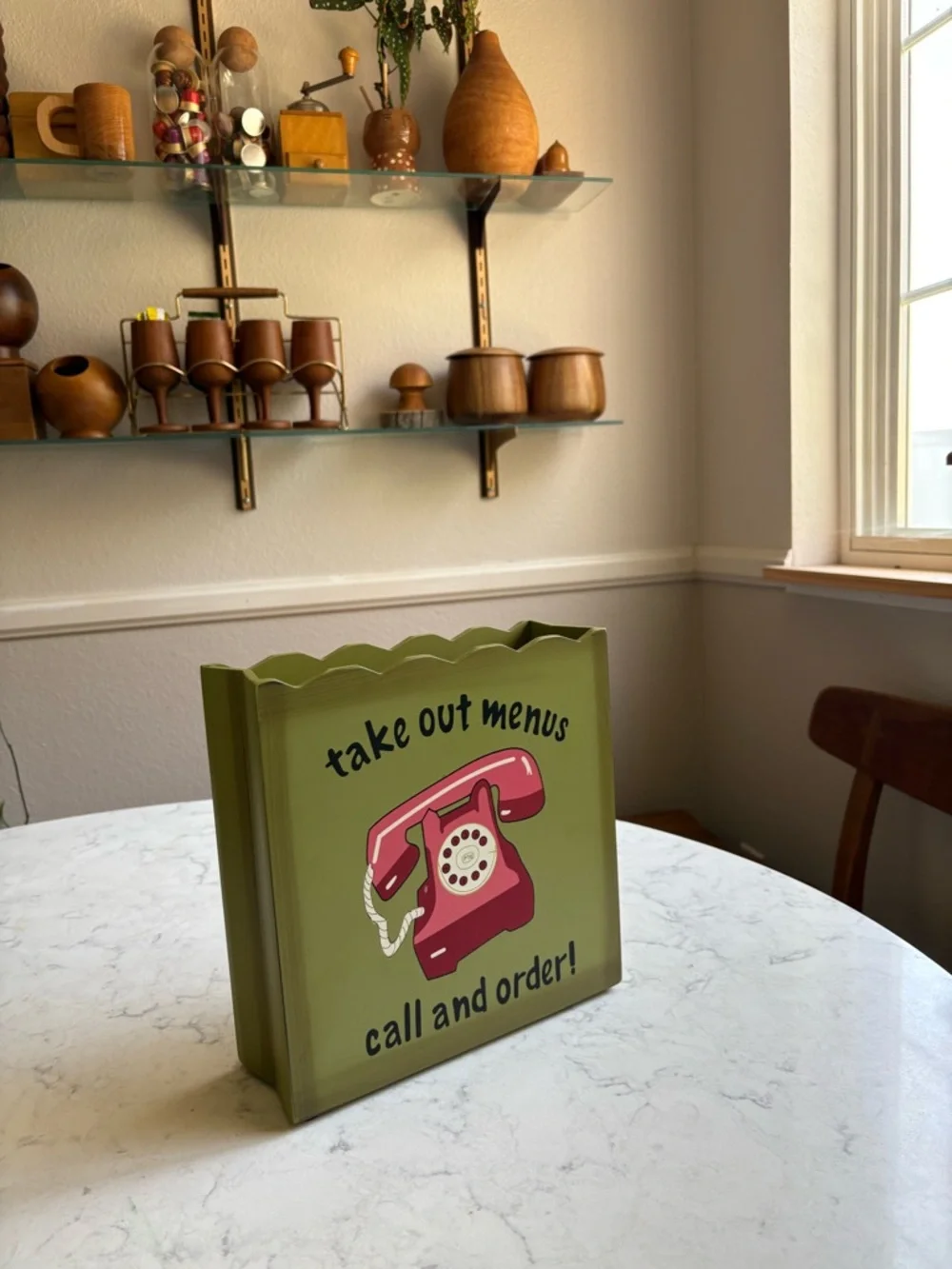 Retro Telephone Take-Out Menu Box - Olive Green